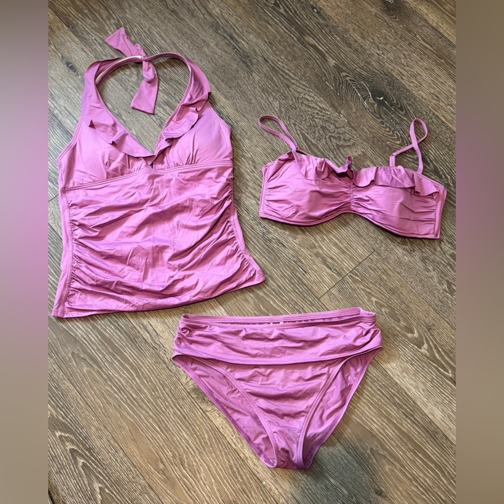 Three piece SET Tommy Bahama swim Tankini Bikini Bottom LARGE L lilac lavender